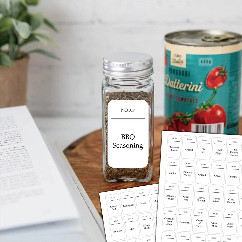 Water and Oil Resistant Machine Washable Spice Jar Labels